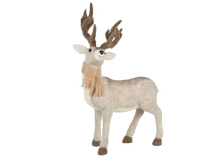 Dekofigur Hirsch mit Schal H44cm, beige und weiß