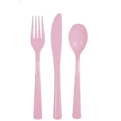 Plastik Besteck rosa 18 tlg. Löffel Messer Gabeln