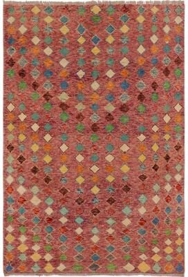 Treasured Knots Boho Chic Balochi Burgess Purple/Blue Hand Knotted Wool Rug - 3'11'' x 5'11''