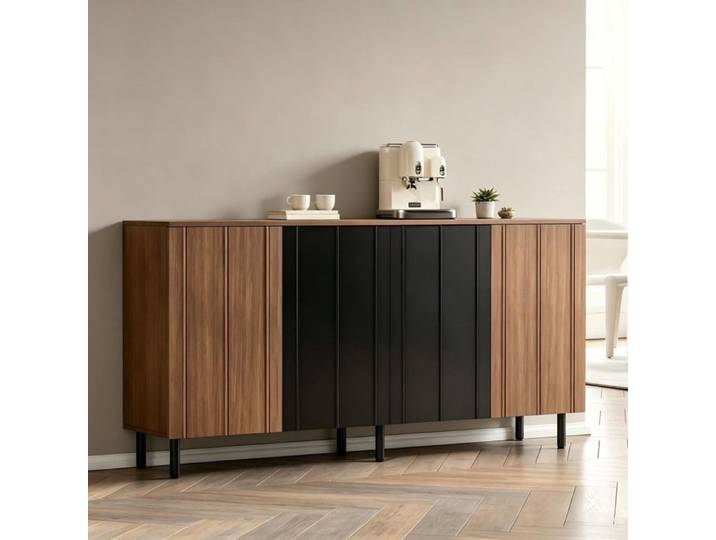Buffet Placard avec 4 portes d'armoires Noyer 160 × 35 × 80 cm Buffet de cuisine en panneaux de particules Placard large