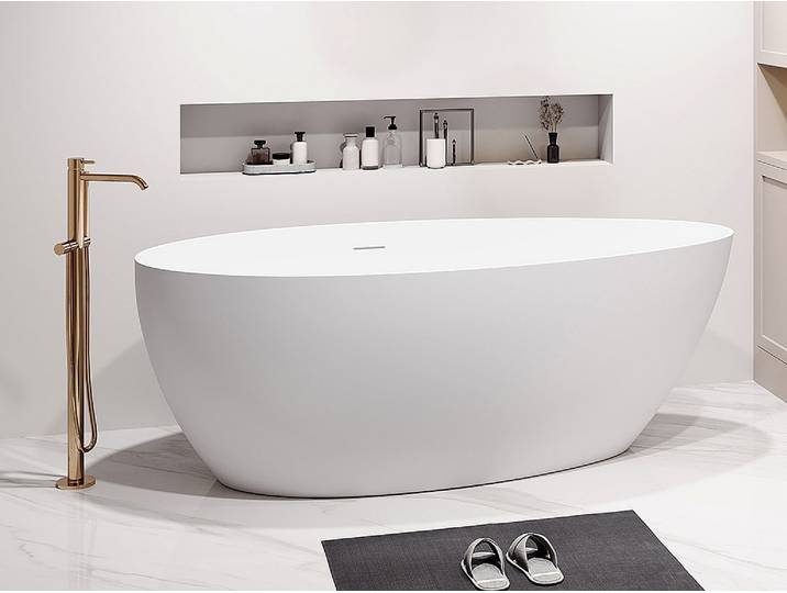 Baignoire îlot ovale - 160 x 82 x 58 cm - Acrylique - Blanc mat - 245 L - APULIA