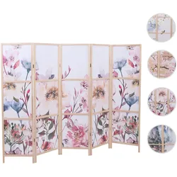 Paravent HWC-O70, Trennwand Sichtschutz Raumtrennung Naturmotive Holz MVG Polyethylen 170x227cm ~ Blumen