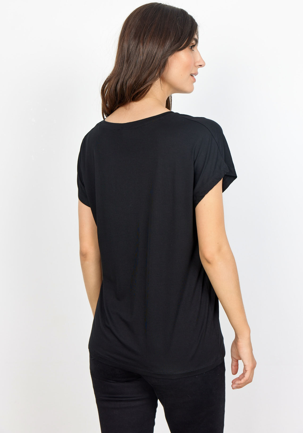 V-Shirt SOYACONCEPT "SC-MARICA 32", Damen, Gr. L, schwarz (9999 schwarz), Jersey, Obermaterial: 93% Lyocell, 7% Elasthan, unifarben, regular fit normal, V-Ausschnitt, Shirts V-Shirt, aus Viskosemischung mit Lyocell und Elasthan, Regular Fit 9999 schwarz L