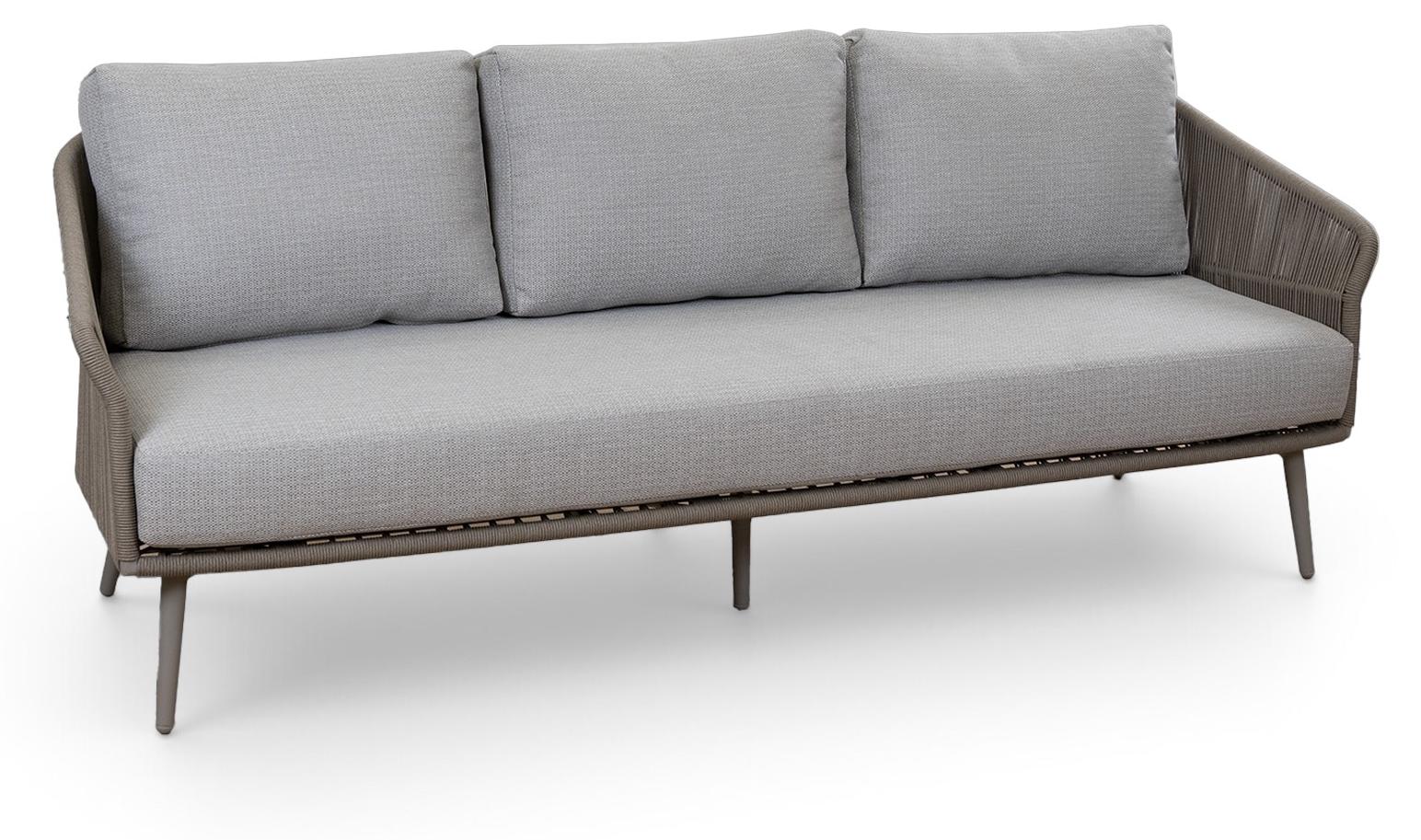 Loungesofa Alezio | 3 Sitzer | Elfenbeinfarbe | Camel Mocca | Aluminium und Rope