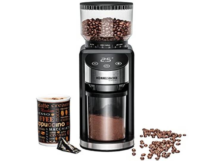 ROMMELSBACHER Kaffeemühle EKM 400 - Kegelmahlwerk, Antistatik-Funktion, 12 Portionen, Halterung für Siebträger, Mahlgrad in 35 Stufen, Bohnenbehälter 220 g, Pulverbehälter, 130 Watt