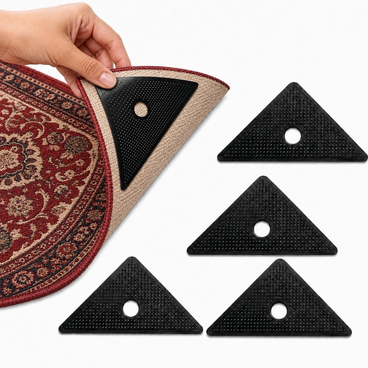 Tapijtstoppers Antislip pads Tapijt Fixatie Driehoekige vorm Zwart 4 stuks