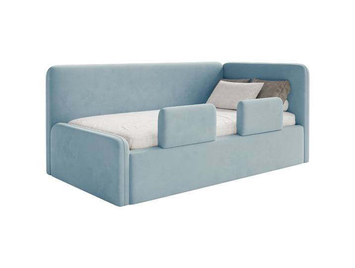 Jugendbett 90x200 cm Fanklo rechtsseitig mit Stauraum und blauen
