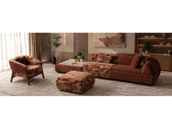 Xlmoebel Big-Sofa 3 Sitzer Sofa Sessel Pouff Kaffeetisch Wohnzimmer Stil Modern, 4 Teile