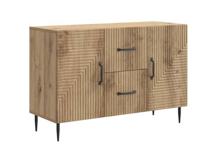 TEKGHUT Sideboard Artisan-Eiche 89 x 34,5 x 60 cm Holzwerkstoff Vintage-Stil,konische Beine,Regale,Holzwerkstofftüren,Stangengriff,Wandbefestigung,feuchtes Tuch