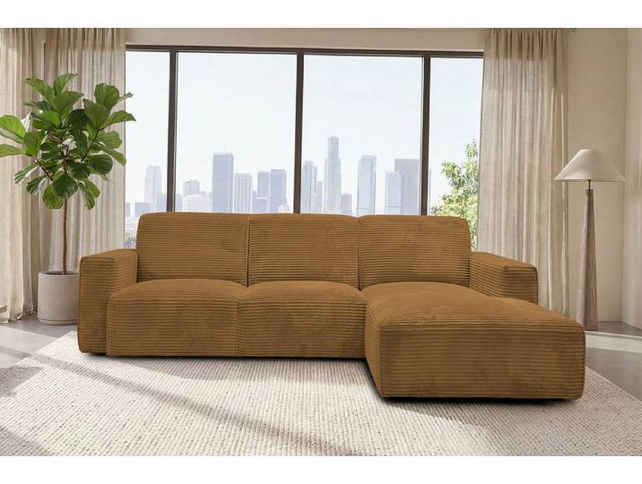 Hygger Möbelhaus Ecksofa Rio Ecksofa L-Form Cord XXL Big Sofa Wohnzimmer Modern, Wellenunterfederung, Cordstoff 90000 Scheuertouren, Made in Europe, Polsterecke L Form inkl. Ottomane Couch Groß Bequem Design