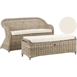 GARTENSOFA 2-Sitzer mit Ottomane Naturfarben Susua