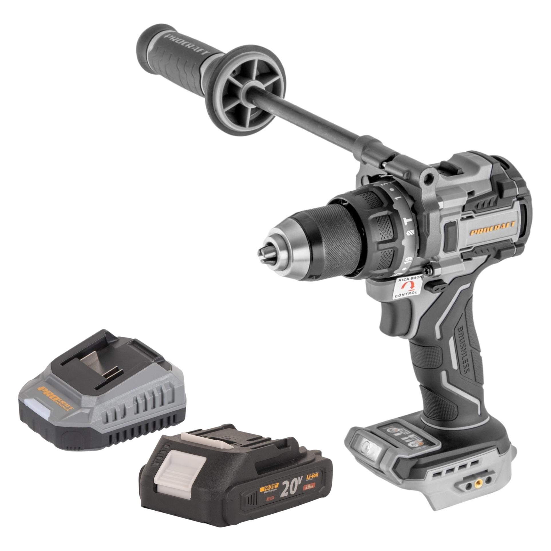 Procraft Industrial CD20C-BB Akku Schlagbohrschrauber 20 V 120 Nm Brushless + 1x Akku 2,0 Ah + (Schlagbohrschrauber) (CD20C-BB)