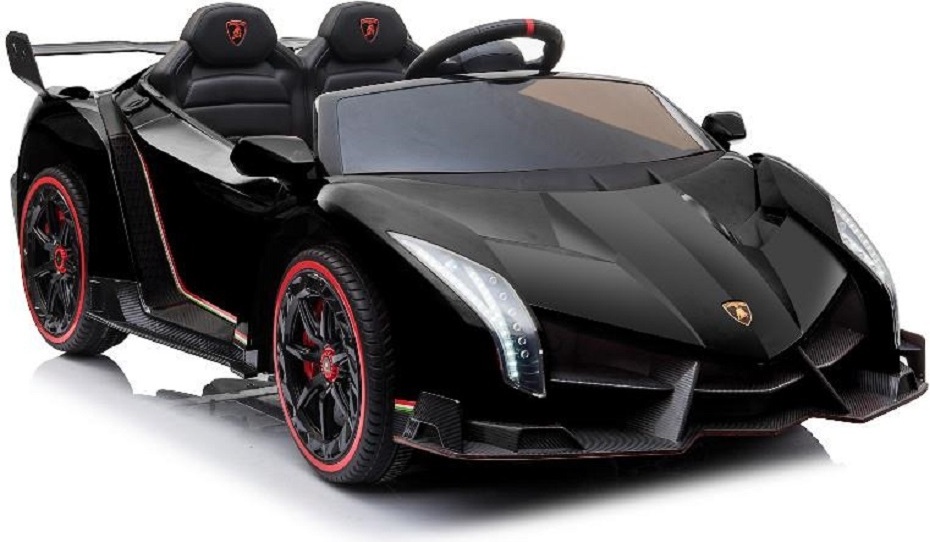 Kinderfahrzeug - Elektro Auto "Lamborghini Veneno" - lizenziert - 12V10AH, 4 Motoren- 2,4Ghz Fernsteuerung, MP3, Ledersitz+EVA+Allrad+2 Sitzer-Schwarz