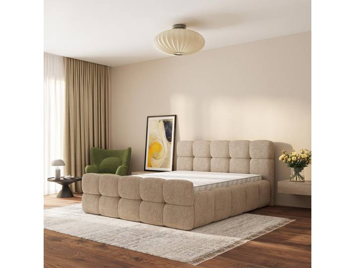 Masseno Polsterbett ELIZJA 140x200 cm, Polsterbett mit Bettkästen -Beige, QUELLE 05