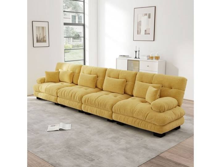 Canapé d'angle modulable - SOGEU - Modulable - Assise profonde - Revêtement chenille - Fonction couchage