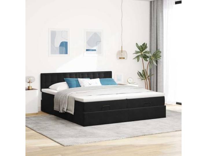 KTHLBRH Boxspringbett aus schwarzem Samt 160 x 200 cm mit Matratzen Hydraulischer Aufzug, 2 Taschenfederkernmatratzen, 2 Matratzenbezüge, Lattenrost