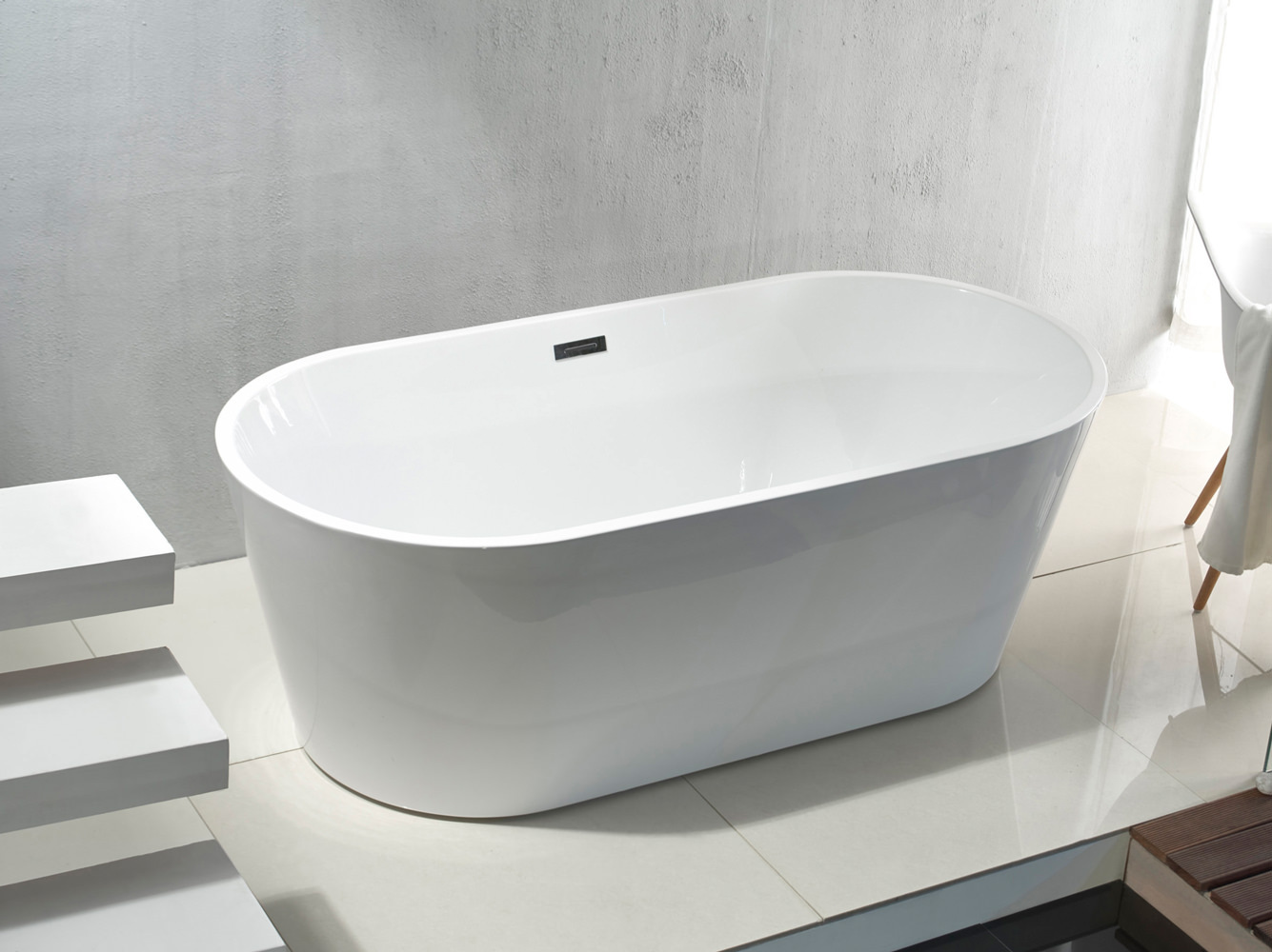 Belvit Badewanne halbfreistehend & freistehend aus Acryl - Eckbadewanne oder oval, Links, Mittig & Rechts, 180x80 - 170x78 cm, mit Ablaufgarnitur
