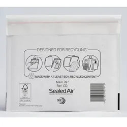 Mail Lite Luftpolster-Luftpolster-Versandtaschen CD Weiß Ohne Fenster 180 (B) x 160 (H) mm Abziehstreifen 79 g/m2 10 Stück