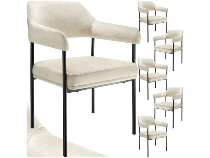 Armlehnstuhl Doé, gepolstert, Stahlbeine - Samtoptik off-white, 6er Set