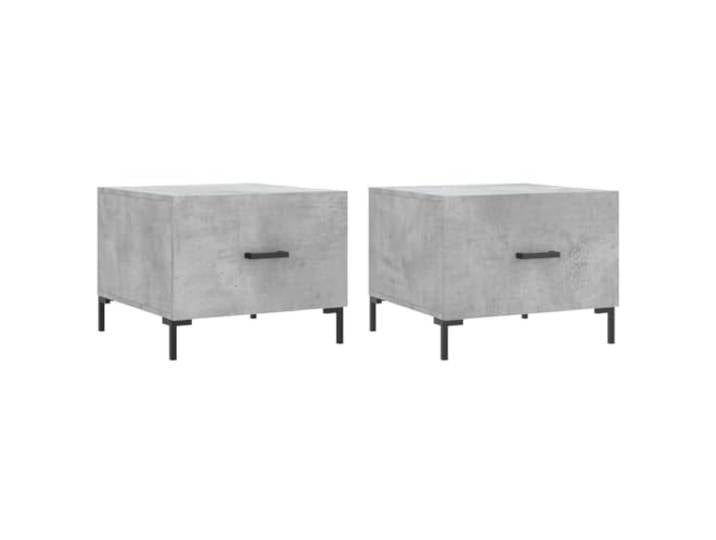 Couchtische 2 Stück, Betongrau, 50x50x40 cm Mit Schublade, Eisenbeine, Holzwerkstoff, Feuchtigkeitsbeständigkeit, Arbeitsplatte, Wohnzimmer
