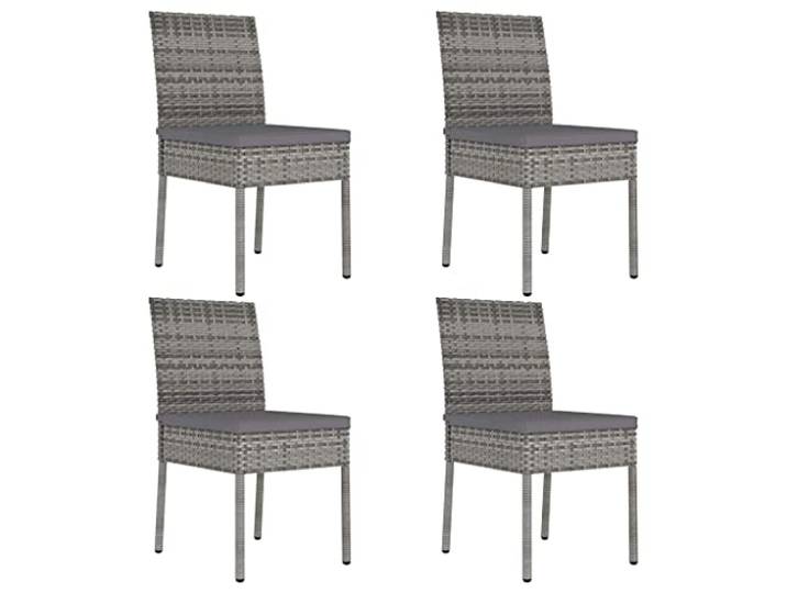 KUTYWEXFM 4er Set Gartenstühle Poly Rattan Grau Essstühle mit Kissen Sitzgruppe für Balkon und Terrasse mit stabilem Stahlrahmen, pflegeleichtem Geflecht und bequemen Kissen.