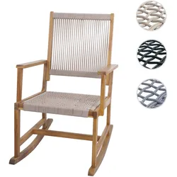 Schaukelstuhl HWC-P73, Garten Outdoor Wippstuhl Relaxstuhl Schaukelliege, Akazie Holz Rope Seilgeflecht ~ beige