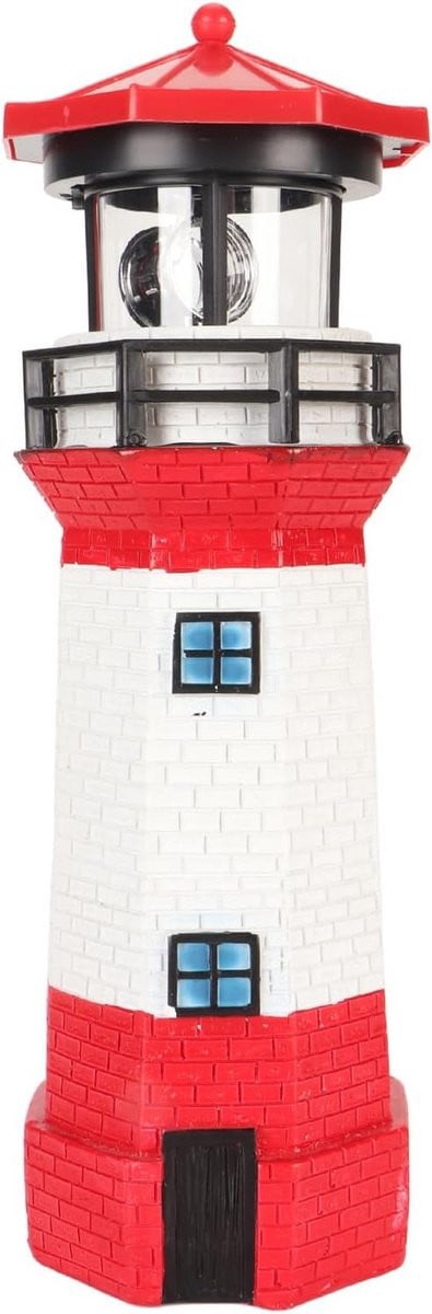 Roterende Vuurtoren Tuinlamp op Zonne-energie - Decoratieve Buitenverlichting Hars Ornament