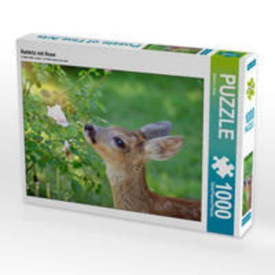 CALVENDO Puzzle Rehkitz mit Rose 1000 Teile Lege-Größe 64 x 48 cm Foto-Puzzle Bild von Sabine Löwer