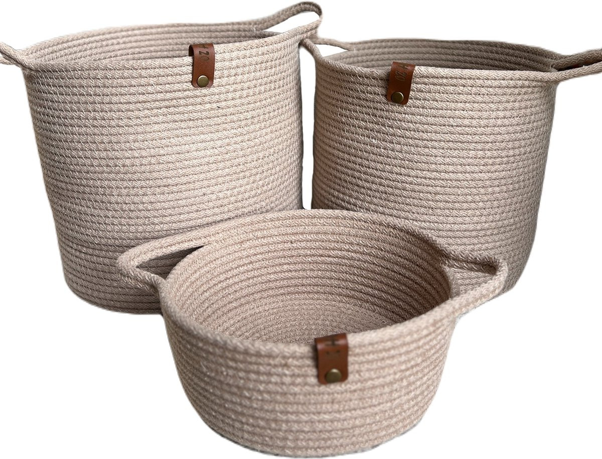 OZ Home Mandenset van 3 stuks met open weefsel - Beige - Stapelbaar