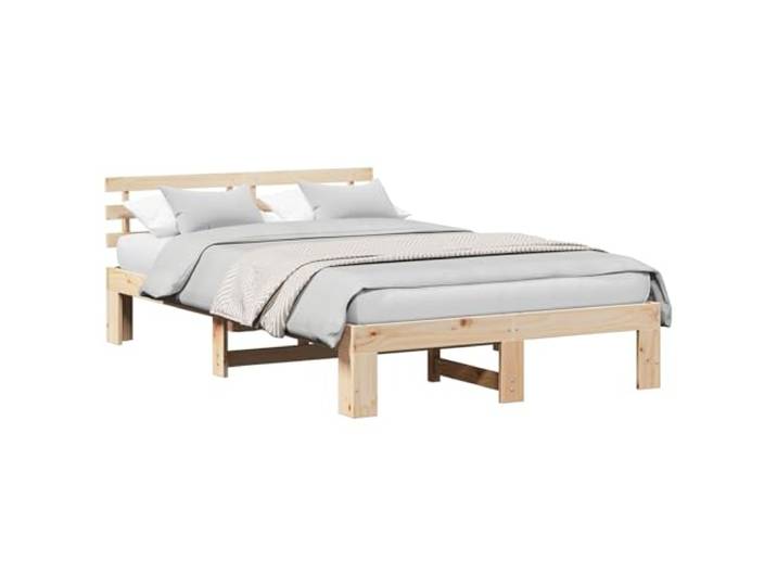 SDWEHBJ Bettgestell 135x190 cm mit Kopfteil aus Massivem Kiefernholz, Natur, 199 x 139 x 66 cm, für Britisches Doppelbett