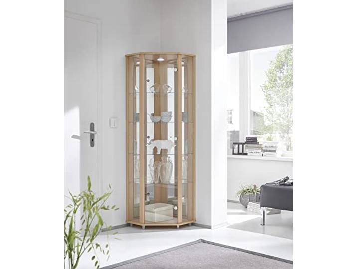 möbelando Eckvitrine Vitrinenschrank Glasvitrine Vitrine Berlin I Buche
