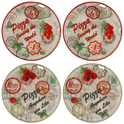 4er Set Pizzateller Charme Red + Charme grün - Rom rot + Moskau grün - 33cm - 04018#ZCHAR + 04018#ZCHAV