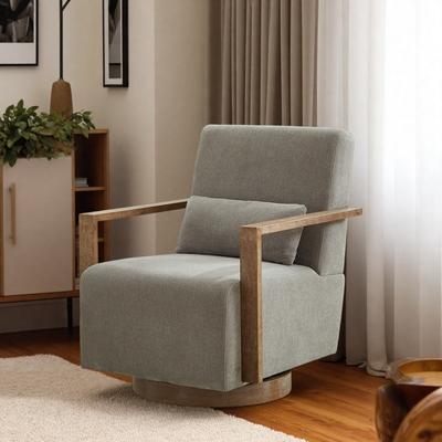 "29.72"" Linen Blend Swivel Accent Chair with Solid Wood Armrests and 360 Degree Rotation and Open-Framed Arm Design"