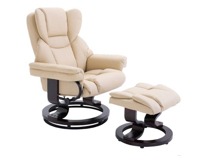 ELVORIN Fauteuil relax pivotant 360 degres avec repose pieds fonction inclinable 145 degres simili cuir creme