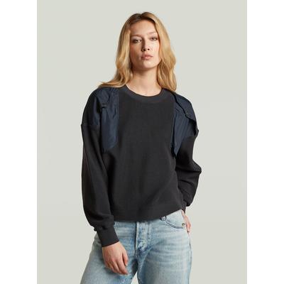 Longpullover G-STAR "Pullover mit Mixed-Media-Print", Damen, Gr. S, schwarz (dk legion blau), Obermaterial: 100% Baumwolle, Pullover Longpullover