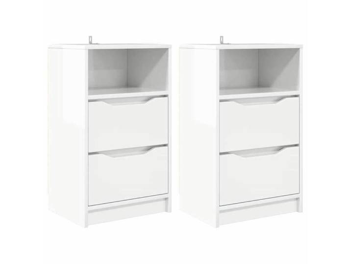 NOUVEAU Commode Chambre - Lot de 2 Tables de chevet - classique - blanc brillant - 40x30x67cm 13293