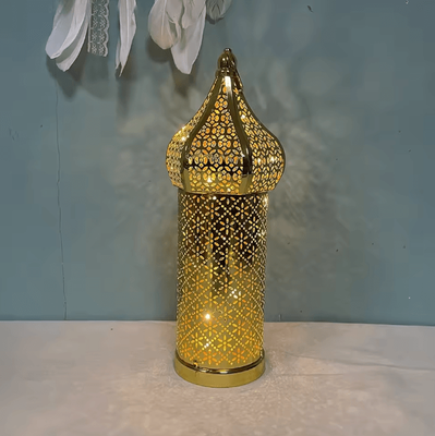 Uplift Curations Moroccan Gold Hollow Iron Lantern Elegant Ramadan Hanging Light Decor medium