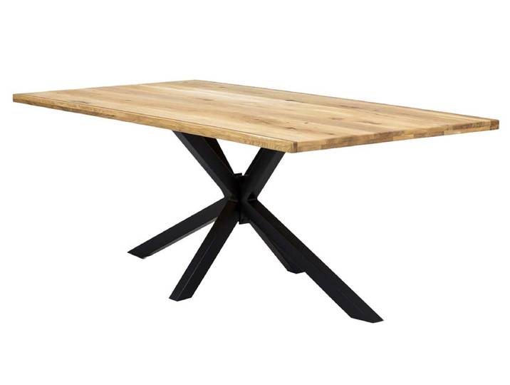 MiaMöbel Esstisch 'Vanaja' 200x100 cm, Wildeiche/Antikschwarz Massivholz, Metall Wildeiche Modern