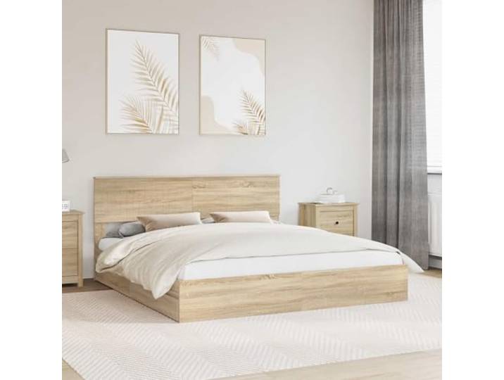 Stauraumbett Holzwerkstoff modernes Design 180 x 200 cm Braun Stauraumbett Sonoma-Eiche 180x200 cm mit Bettkasten Holzwerkstoff Lattenrost Modernes Polsterbett mit Schubladen fuer