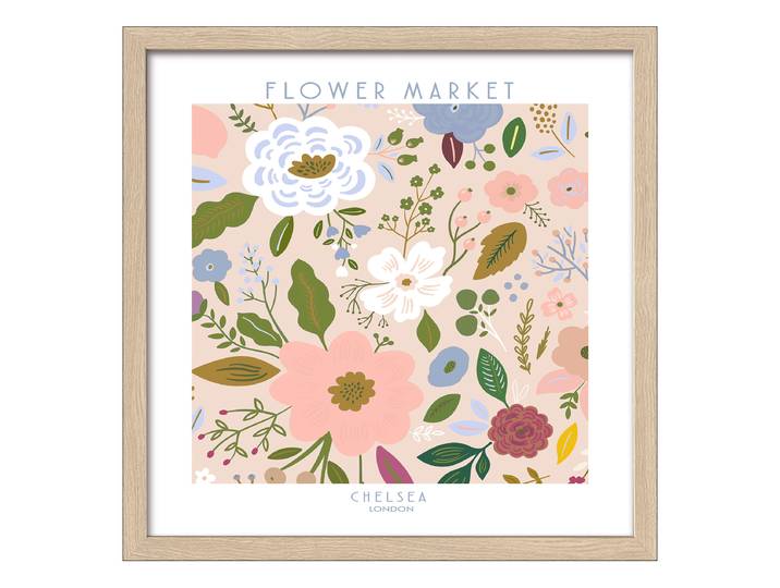 Holzbild Flower Market Typ A Floatglas, MDF Blau/Grün/Beige 33 x 33 x 1cm