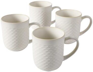Gibson Elite Vail Peaks 4 Piece 16 Oz Stoneware Coffee Mug Set, Cream Braided Embossed Mugs