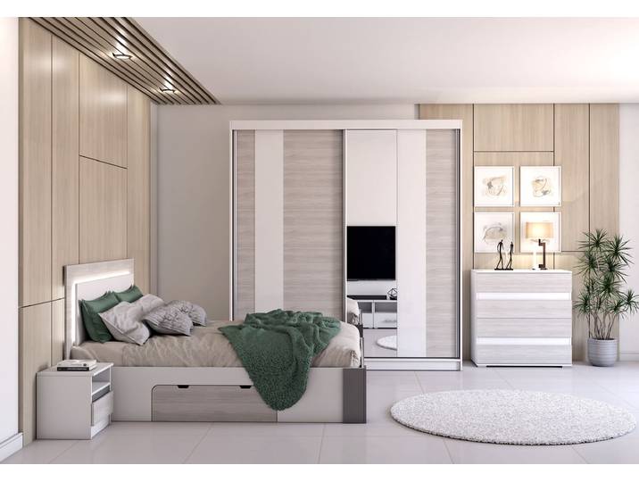 Schlafzimmer Komplett – Set HELIOS 183 (5-teilig) Weiß Kathult + Weiß