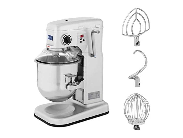 Royal Catering Knetmaschine 10 l 650 W 580 U/min verarbeitet bis zu 1,75 kg Mehl Schüssel absenkbar Planetenrührwerk Sicherheitsdeckel Edelstahl/Aluminium Teigmaschine Teigknetmaschine Küchenmaschine