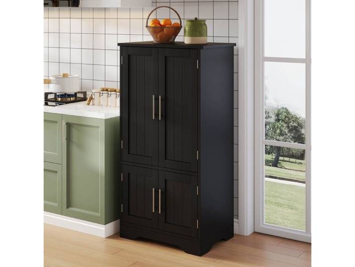 Buffet Noir 120x60x40-LED-4Portes-Étagères Réglables-Rangement-Cuisine/Salon-Grand Espace-Design Moderne-Élégant-Fonctionnel