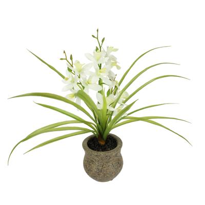 Kunstblume I.GE.A. "Kunstblume Schmetterling Orchidee mit Keramiktopf", weiß, B:39cm H:38cm L:11cm, Polyester, Kunstpflanzen, Mit Blätter Luftwurzeln Blume Kunstorchidee Phalaenopsis Kunstpflanze