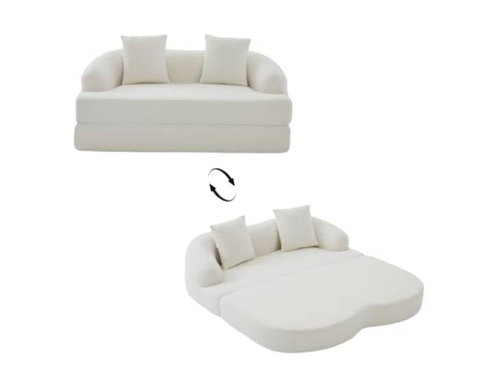 FurnitureR 2-Sitzer Schlafsofa Beige aus Chenille, 157 cm Kompaktes Schlafsofa mit ca. 153 x 157 cm Liegefläche, weicher Chenille, Schaumstoff und ohne Montage