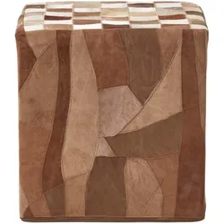 PATCHWORK-HOCKER Leder braun, Sitzwürfel 36/36/38 cm