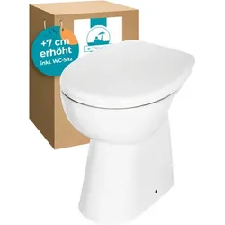 Erhöhtes Stand-WC Elements Wellness in Weiß, spülrandlos mit Erhöhung +7 cm, Tiefspüler mit WC-Sitz