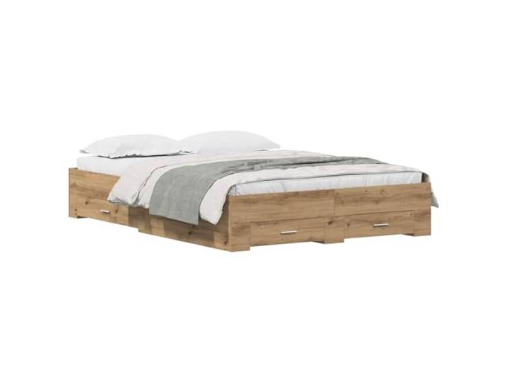 KTHLBRH Bettgestell Eiche Handwerk 140 x 200 cm mit Schubladen Technisches Holz, feste Holzlatten, Unterbettschubladen, Stangengriffe, Landhausstil