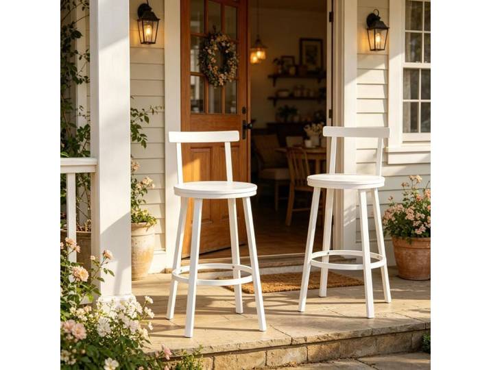 Tabouret de bar - SOGEU - Style accent moderne - Dossier courbé - Assise MDF Ø39 cm - Structure métal (lot de 2)
